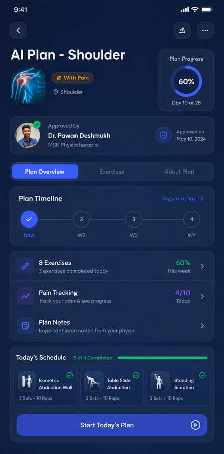 A patient following their exercise plan in the Moovv app