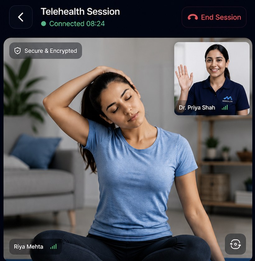 A physiotherapist running a telehealth session in Moovv